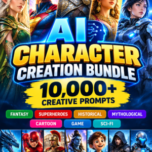 AI Character Creation Bundle – 10,000 Creative AI Prompts for Fantasy, Superheroes, Mythology, Sci-Fi & More