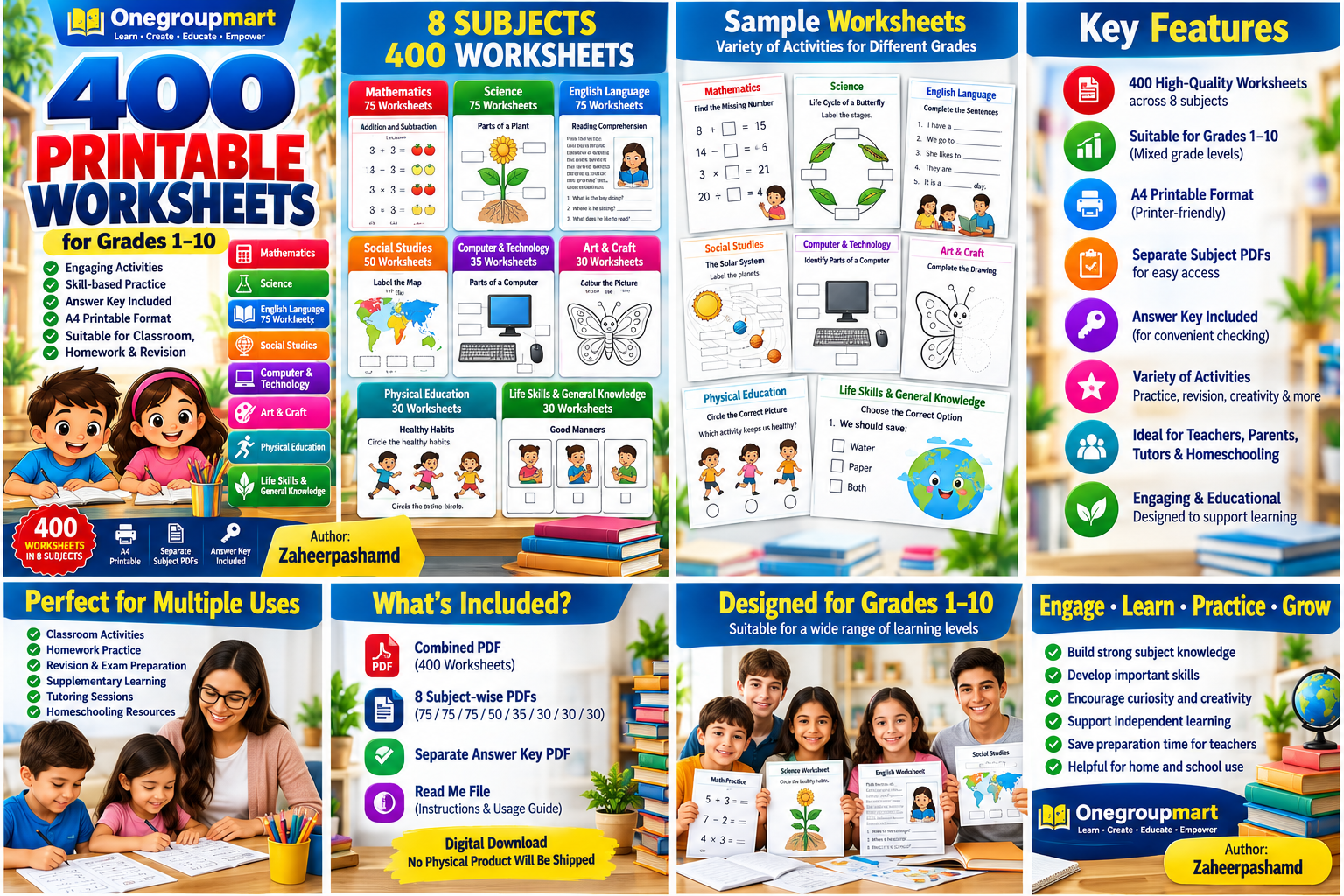 400 Printable Worksheets for Grades 1–10 | Complete Educational Worksheet Bundle with Answer Key - Image 2